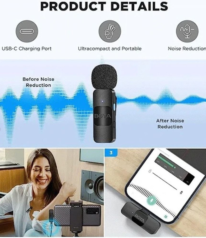 میکروفون یقهای بی سیم Boya مدل BY-V10 – کاندنسر Omni-Directional با اتصال Type-C
