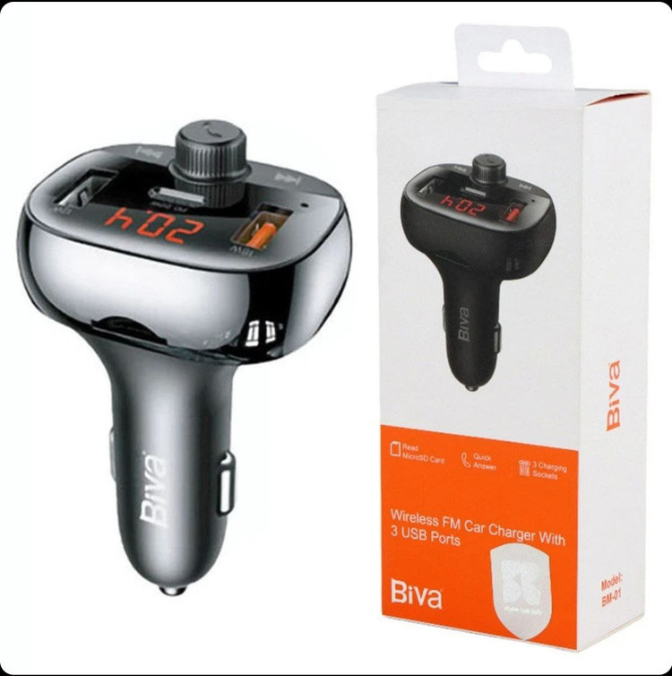 شارژر فندکی بیوا مدل Biva BM-01 توان ۲۰ وات، سه درگاه، پخش موسیقی و اتصال فلش