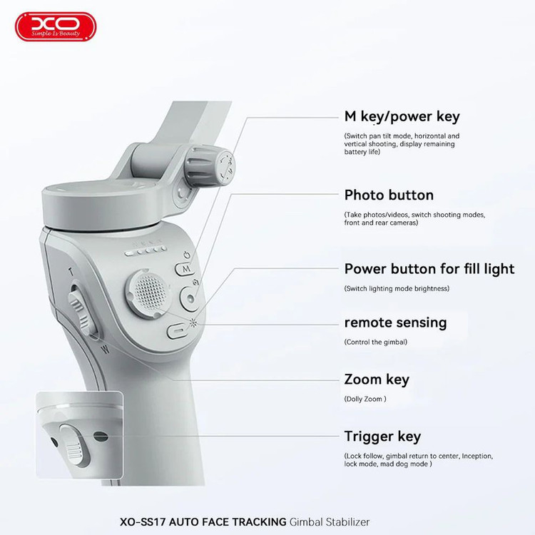 گیمبال و استبلایزر موبایل ایکس او XO-SS17 با بلوتوث 5.2 و لرزشگیر هوشمند