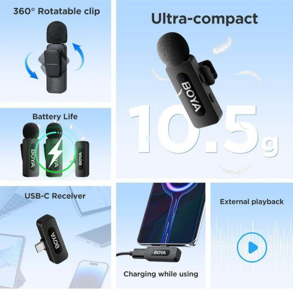 میکروفون بیسیم یقهای بویا مدل BOYA BY-V20 دو فرستنده Type-C