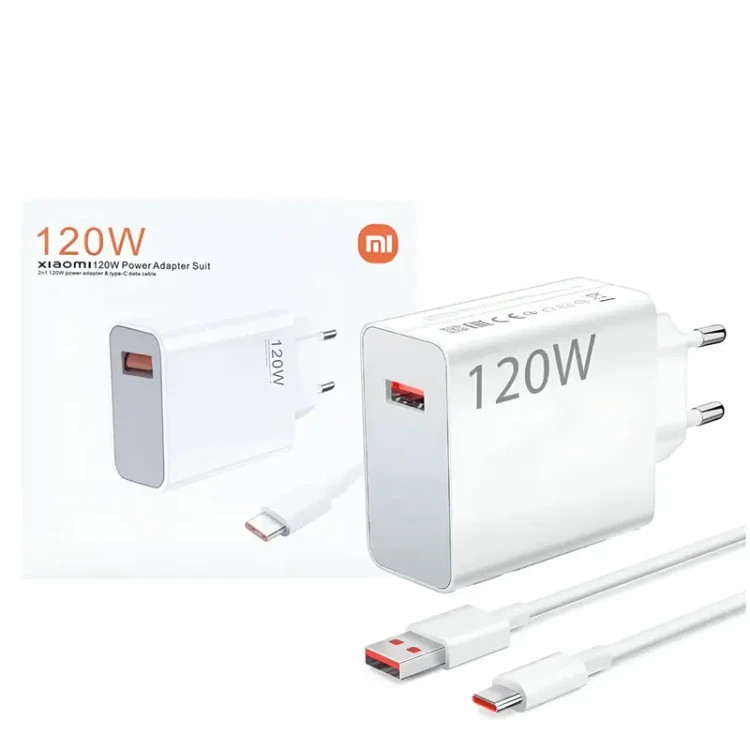 شارژر دیواری شیائومی 120 وات fast charge به همراه کابل تبدیل USB-C