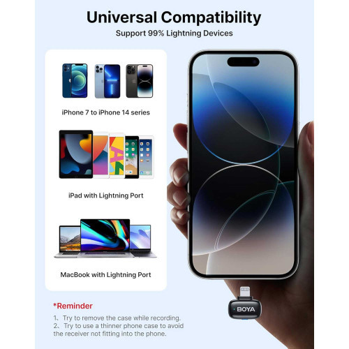 میکروفون یقه ای بی سیم بویا مدل Boya MINI 15 رابط Lightning