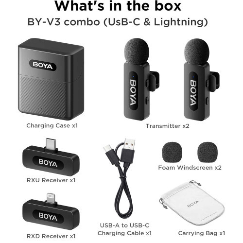 میکروفون یقه ای بی سیم بویا مدل V3 COMBO رابط Type C و Lightning