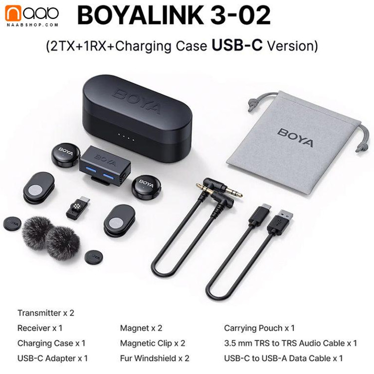 میکروفن دکمه ای مگنتی بی سیم بویا BOYA LINK3-02 Wireless Microphone